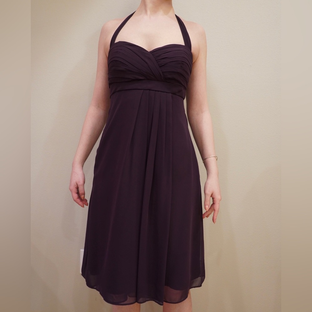 Bill Levkoff Purple Chiffon Halter Dress